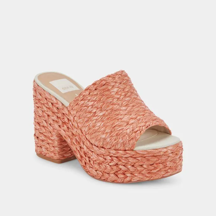 Wedges Shop Dolce Vita Elora Heels Orange Raffia Orange Raffia Heeled Sandals Orange Raffia