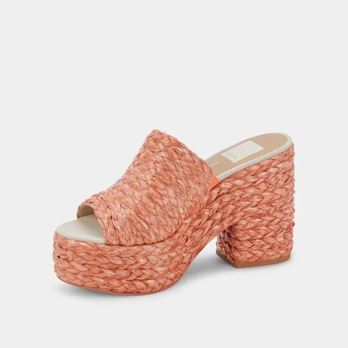 Wedges Shop Dolce Vita Elora Heels Orange Raffia Orange Raffia Heeled Sandals Orange Raffia