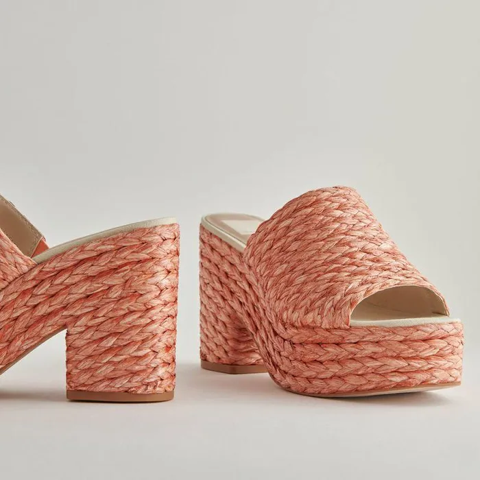 Wedges Shop Dolce Vita Elora Heels Orange Raffia Orange Raffia Heeled Sandals Orange Raffia