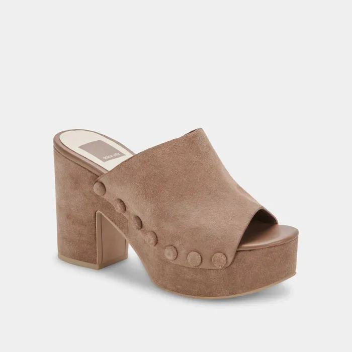 Wedges Shop Dolce Vita Emol Heels Mushroom Suede Mushroom Suede Chunky Heel Sandals Mushroom Suede