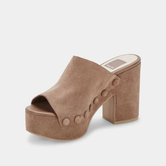 Wedges Shop Dolce Vita Emol Heels Mushroom Suede Mushroom Suede Chunky Heel Sandals Mushroom Suede