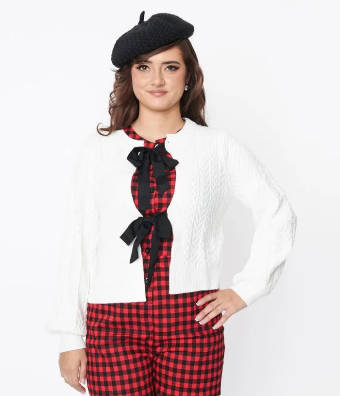 White and Black Bow Tie Cardigan Clothing Unique Vintage Sweaters and Cardigans White and Black Bow Tie Cardigan Clothing Unique Vintage Sweaters and Cardigans