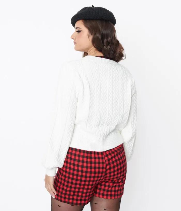 White and Black Bow Tie Cardigan Clothing Unique Vintage Sweaters and Cardigans