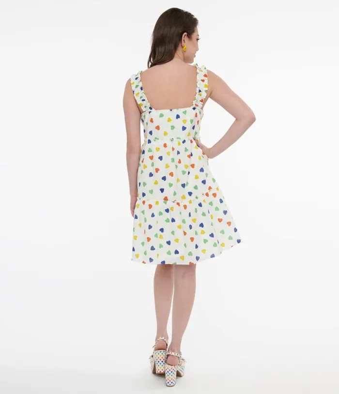 White and Rainbow Heart Cotton Shift Dress Dresses Unique Vintage Pocket Dresses
