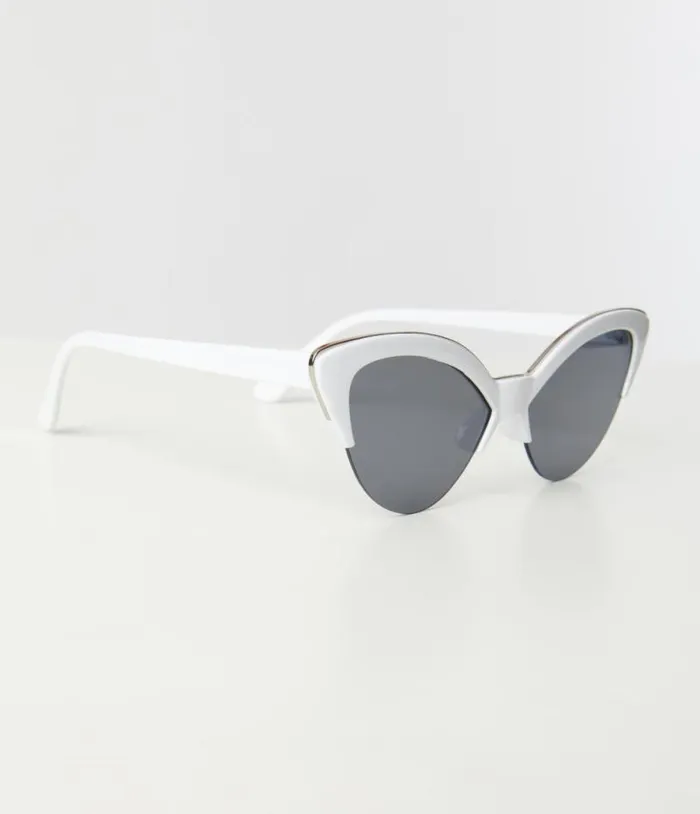 White and Silver Half Rim Cat Eye Sunglasses Accessories Unique Vintage Sunglasses White and Silver Half Rim Cat Eye Sunglasses Accessories Unique Vintage Sunglasses