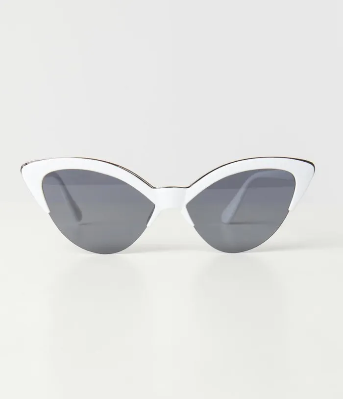 White and Silver Half Rim Cat Eye Sunglasses Accessories Unique Vintage Sunglasses