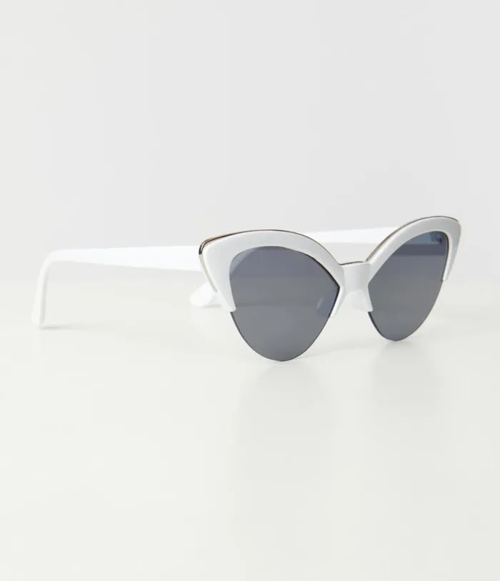White and Silver Half Rim Cat Eye Sunglasses Accessories Unique Vintage Sunglasses