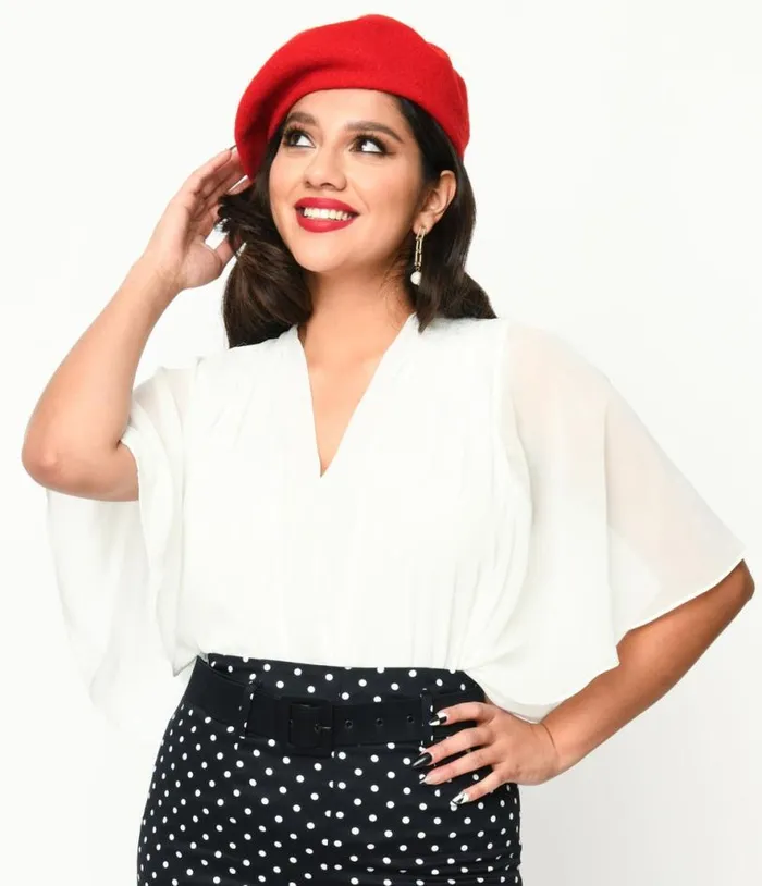 White Chiffon Bat Wing Blouse Clothing Unique Vintage Blouses