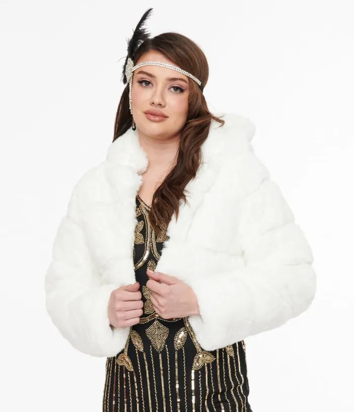 White Faux Fur Puffer Crop Jacket Clothing Unique Vintage Coats and Jackets