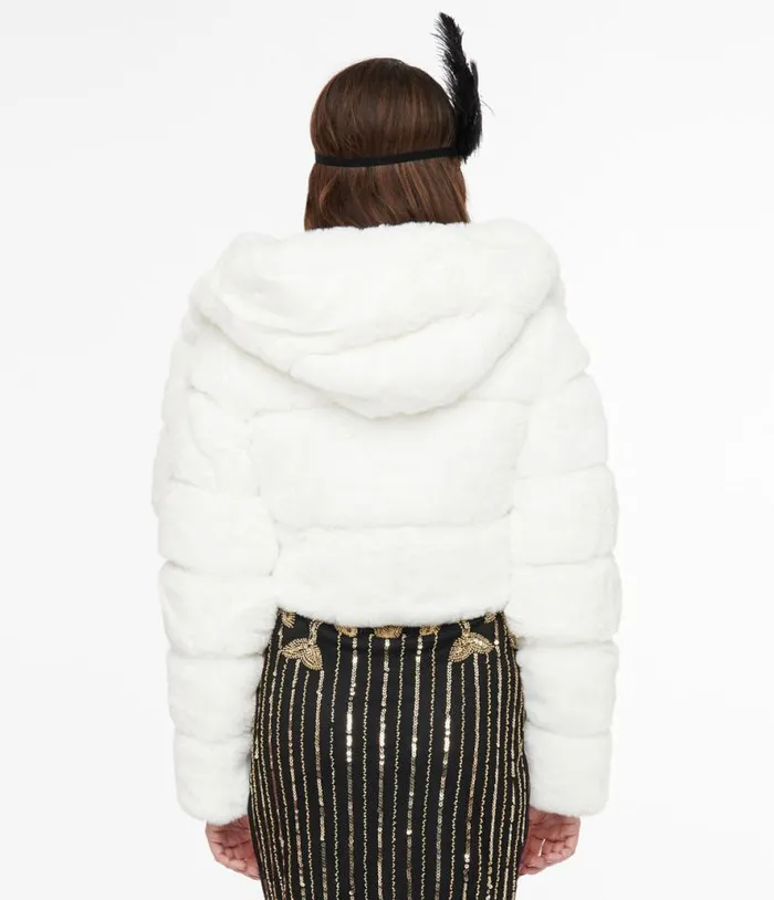White Faux Fur Puffer Crop Jacket Clothing Unique Vintage Coats and Jackets