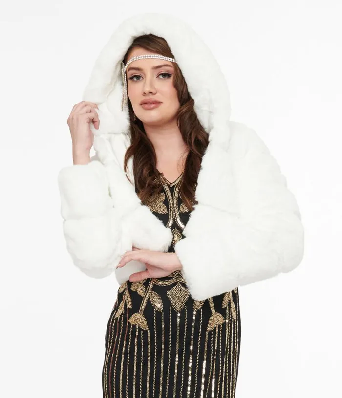 White Faux Fur Puffer Crop Jacket Clothing Unique Vintage Coats and Jackets