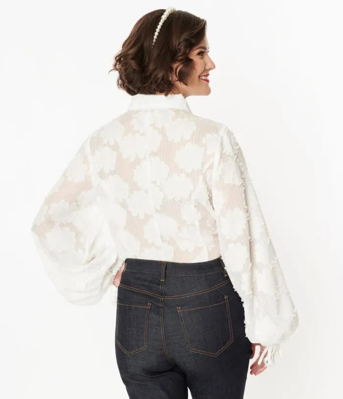 White Floral Francesca Blouse ClothingPlus Unique Vintage Blouses