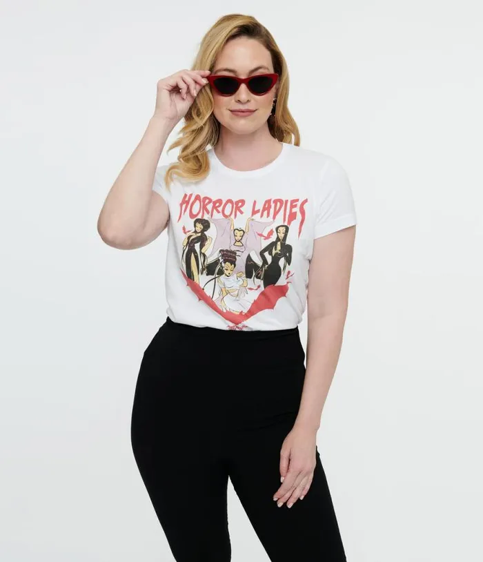 White Horror Ladies Fitted Graphic Tee ClothingHalloweenPlus Unique Vintage Graphic Tees White Horror Ladies Fitted Graphic Tee ClothingHalloweenPlus Unique Vintage Graphic Tees