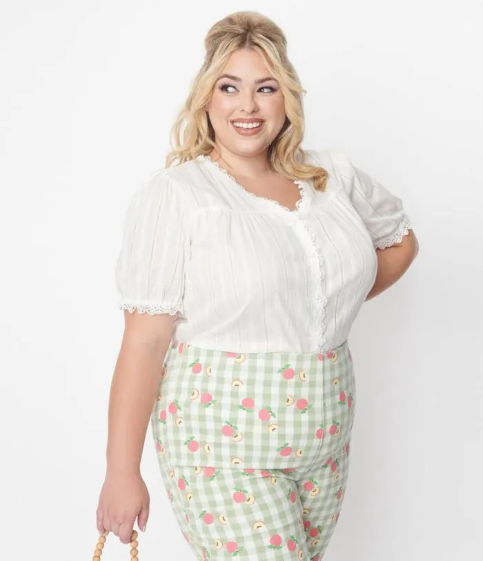 White Lace Button Down Blouse ClothingPlus Unique Vintage Blouses