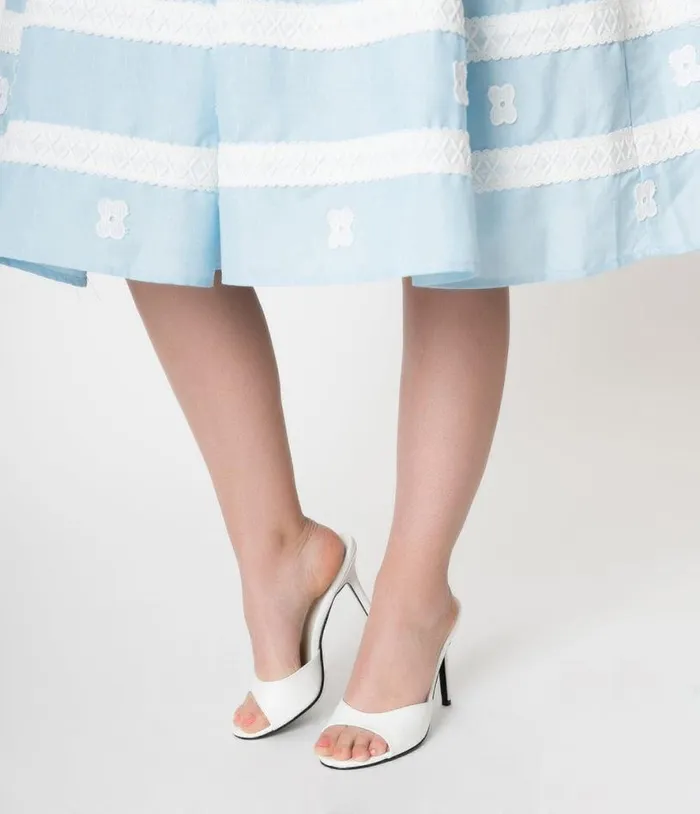 White Matte Leatherette Peep Toe Slip On Heels Shoes Unique Vintage Heels