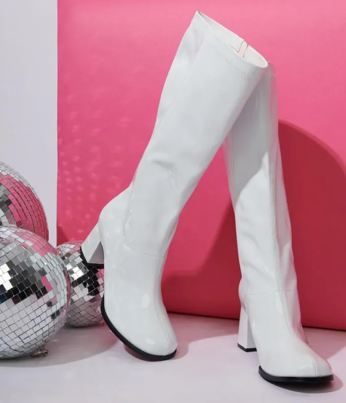White Patent Gogo Boot Shoes Unique Vintage Boots