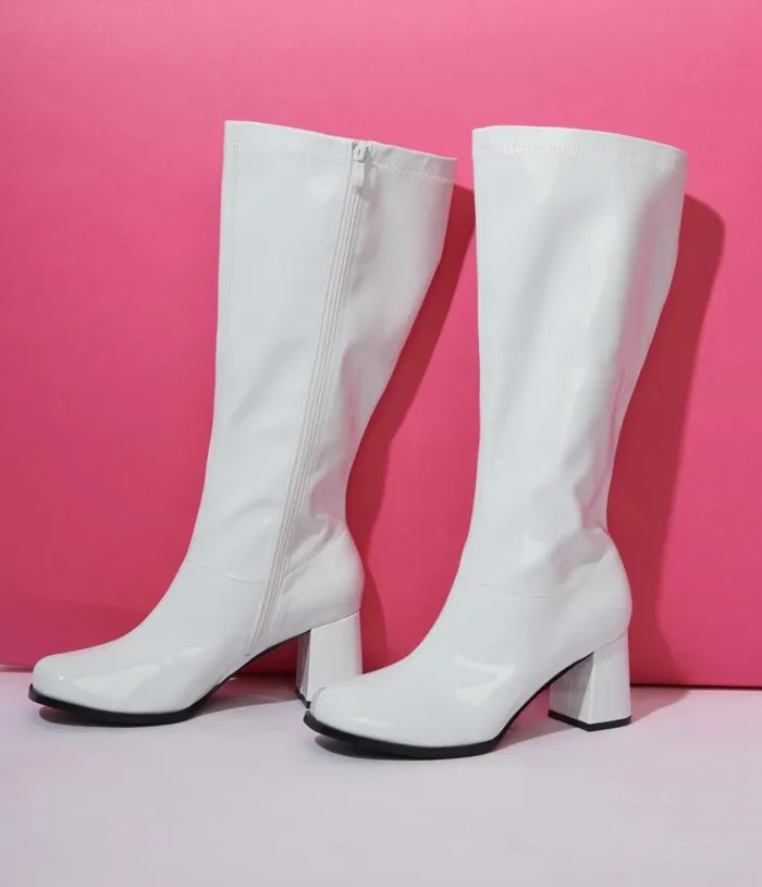 White Patent Gogo Boot Shoes Unique Vintage Boots