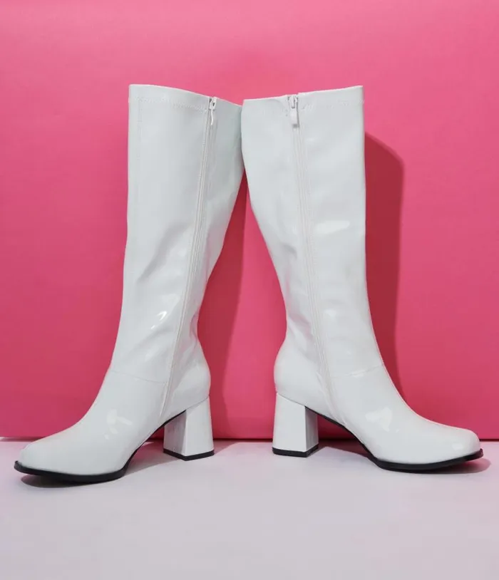 White Patent Gogo Boot Shoes Unique Vintage Boots