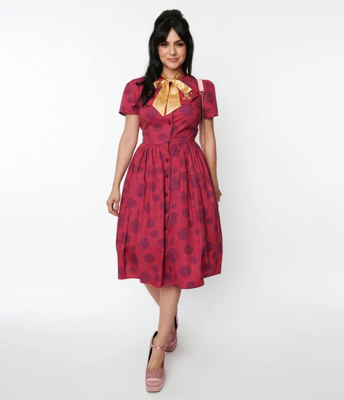 Willy Wonka X Berry Swirls and Gold Bow Swing Dress Dresses Unique Vintage Pocket Dresses Willy Wonka X Berry Swirls and Gold Bow Swing Dress Dresses Unique Vintage Pocket Dresses