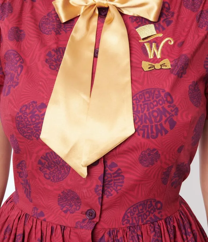 Willy Wonka X Berry Swirls and Gold Bow Swing Dress Dresses Unique Vintage Pocket Dresses