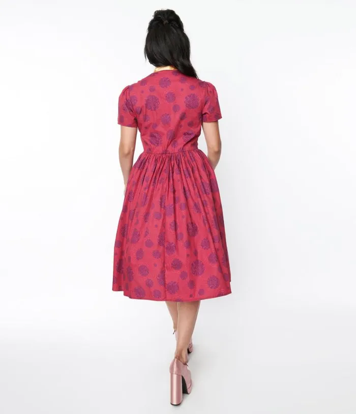 Willy Wonka X Berry Swirls and Gold Bow Swing Dress Dresses Unique Vintage Pocket Dresses