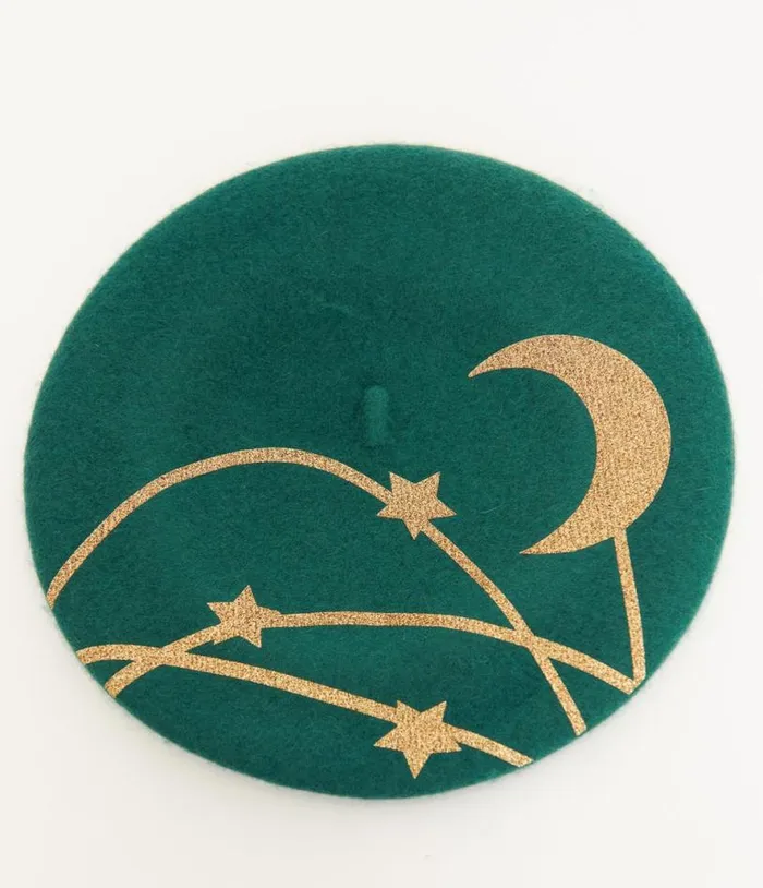 Witchwood Bags Forest Green and Gold Moon and Stars Beret Accessories Unique Vintage Berets Witchwood Bags Forest Green and Gold Moon and Stars Beret Accessories Unique Vintage Berets