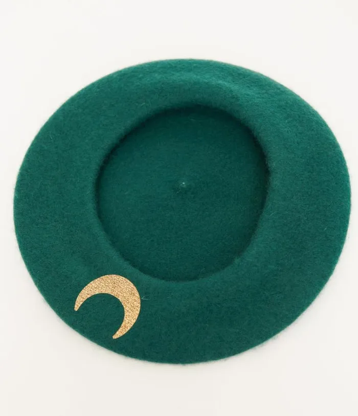 Witchwood Bags Forest Green and Gold Moon and Stars Beret Accessories Unique Vintage Berets