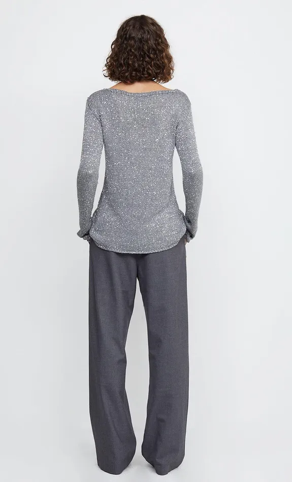 Woman Bec Bridge Long Sleeve SADIE SEQUIN LONG SLEEVE KNIT TOP Charcoal Woman Bec Bridge Long Sleeve SADIE SEQUIN LONG SLEEVE KNIT TOP Charcoal