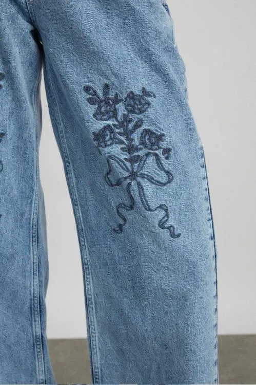 Women Bottoms Damson Madder Babysitter Jean 8211 Embroidered Bow