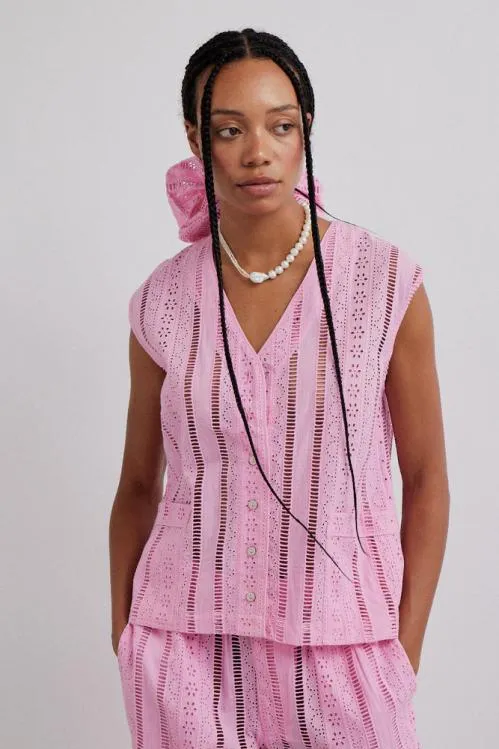Women Coords Damson Madder Alys Vest 8211 Pink Broderie