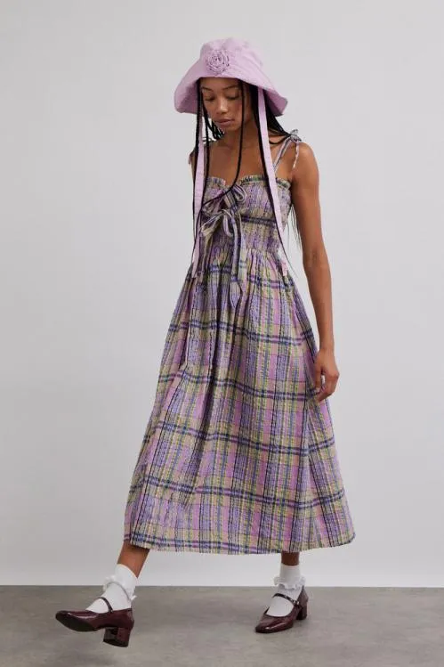 Women Coords Damson Madder Hettie Midi Dress 8211 Cindy Check
