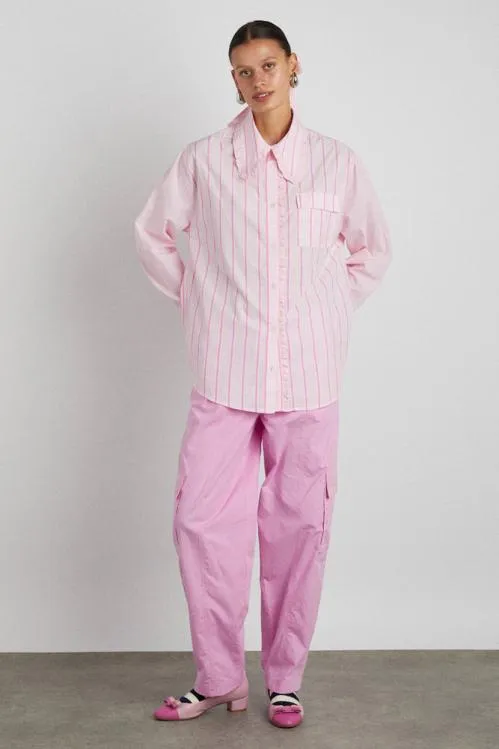 Women Coords Damson Madder Kendall Ruffle Shirt 8211 Pink Stripe Mix
