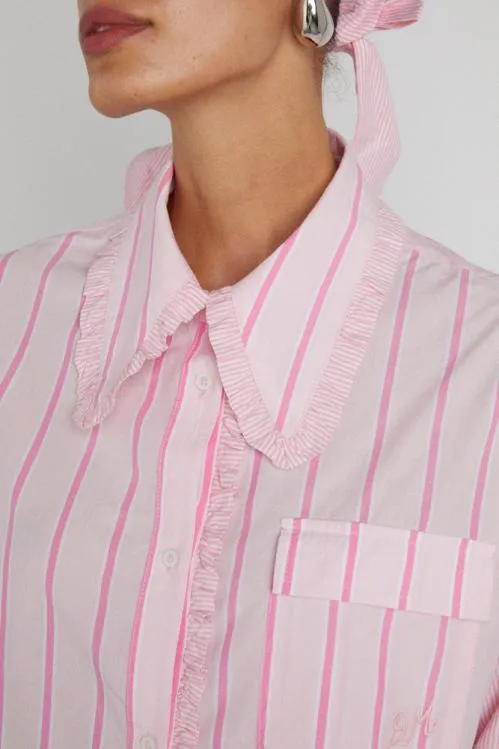 Women Coords Damson Madder Kendall Ruffle Shirt 8211 Pink Stripe Mix