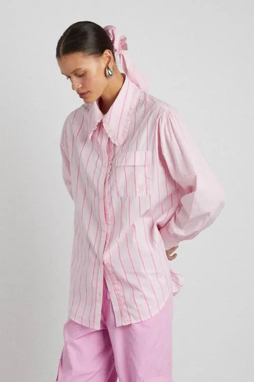 Women Coords Damson Madder Kendall Ruffle Shirt 8211 Pink Stripe Mix