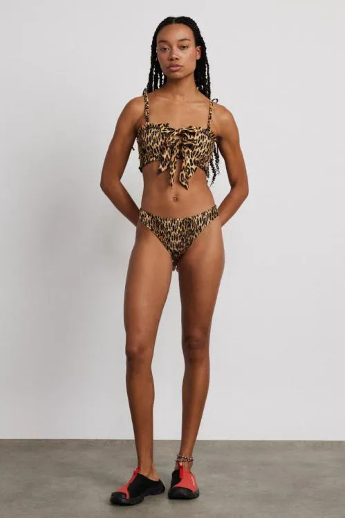 Women Coords Damson Madder Lexie Shirred Tie Front Bikini Top 8211 Leopard