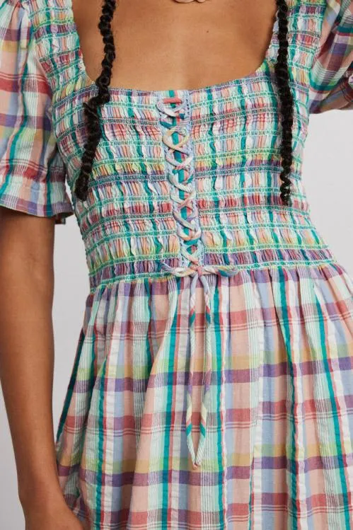 Women Coords Damson Madder Luna Shirred Midi Dress 8211 Picnic Check