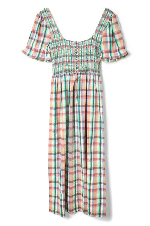 Women Coords Damson Madder Luna Shirred Midi Dress 8211 Picnic Check