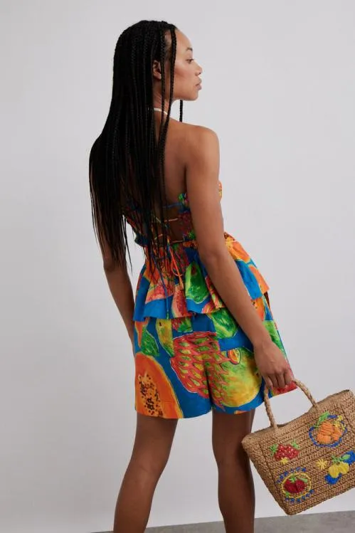 Women Coords Damson Madder Pull On Shorts 8211 Papaya Print