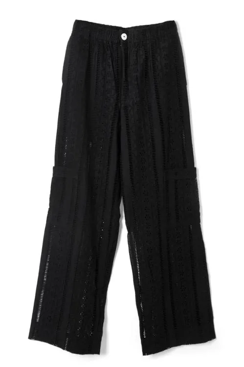 Women Coords Damson Madder Vacation Pants 8211 Black Broderie