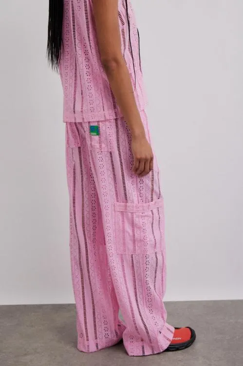 Women Coords Damson Madder Vacation Pants 8211 Pink Broderie