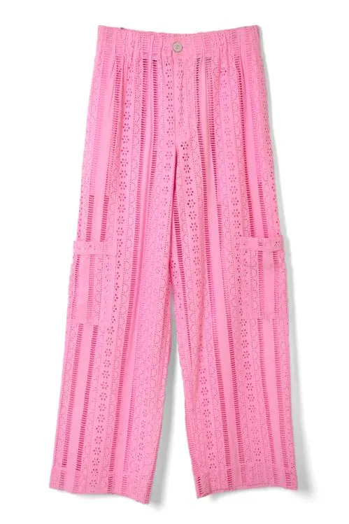 Women Coords Damson Madder Vacation Pants 8211 Pink Broderie