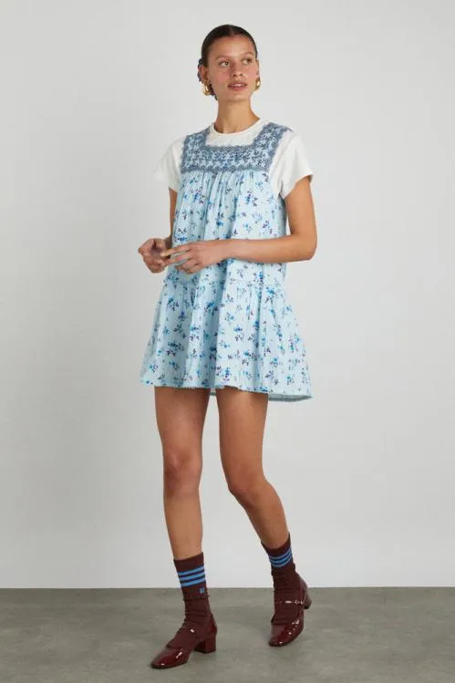 Women Dresses Damson Madder Bliss Mini Dress 8211 Vintage Blue Floral
