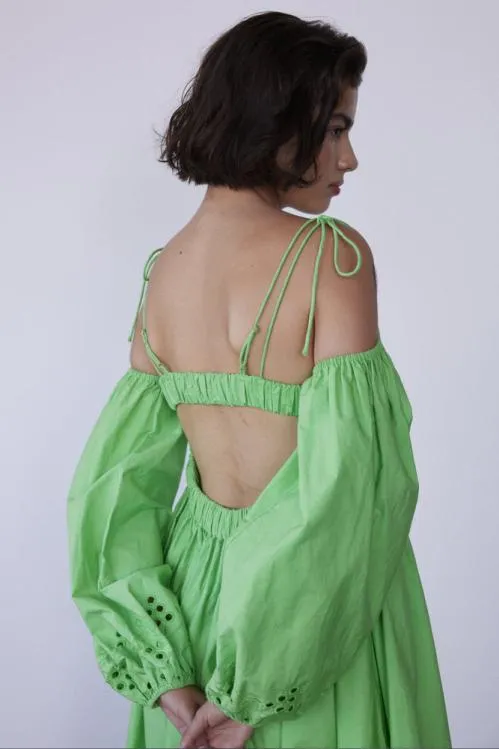 Women Dresses Damson Madder Edwina Green Broderie Bardot Midi Dress