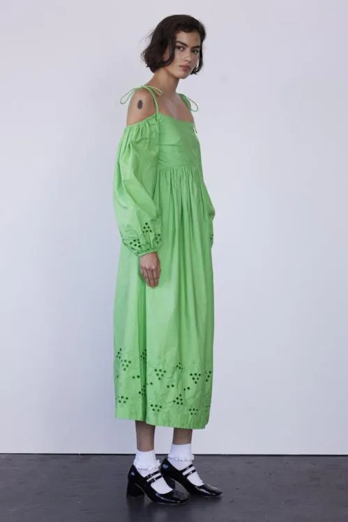 Women Dresses Damson Madder Edwina Green Broderie Bardot Midi Dress