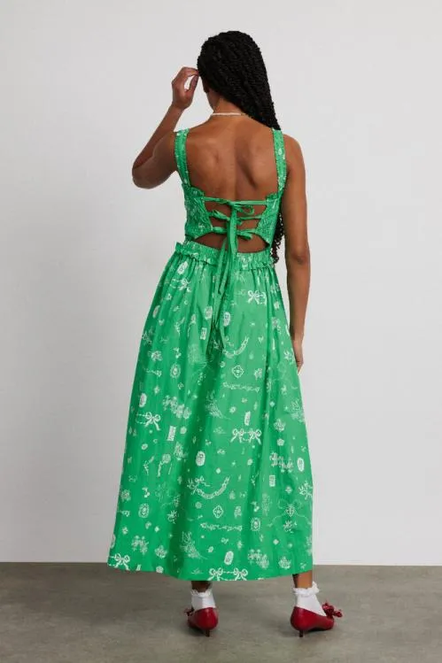 Women Dresses Damson Madder Keira Shirred Midi Dress 8211 Green Symbol Print