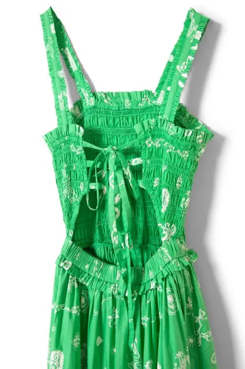Women Dresses Damson Madder Keira Shirred Midi Dress 8211 Green Symbol Print
