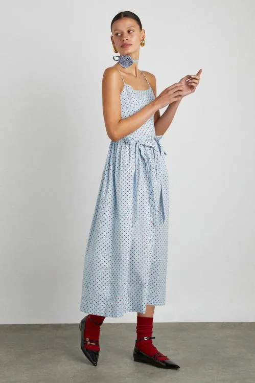 Women Dresses Damson Madder Penelope Midi 8211 Blue and Red Spot