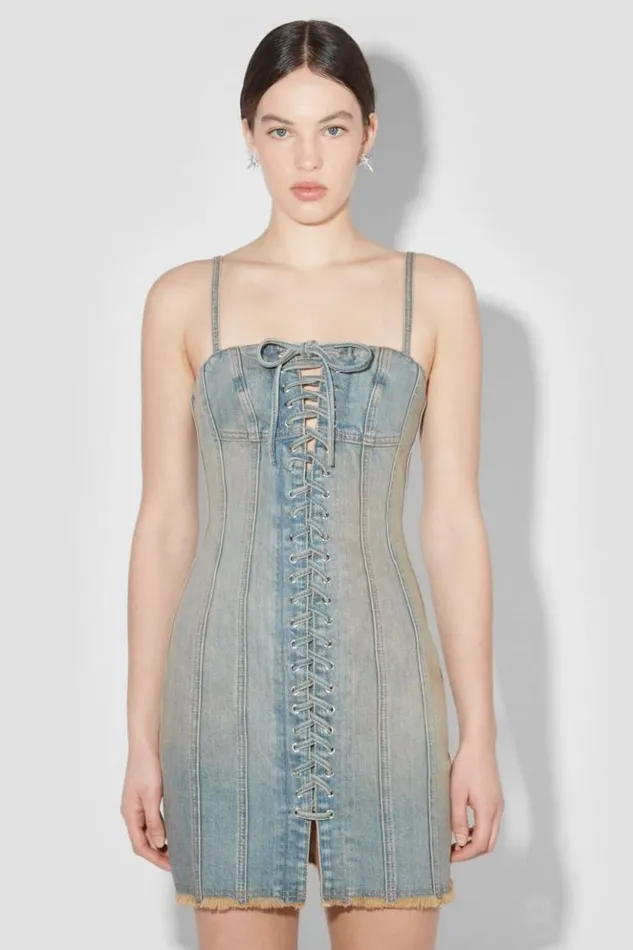 Women Dresses MISBHV Sunset Wash Lara Laced Denim Mini Dress Blue