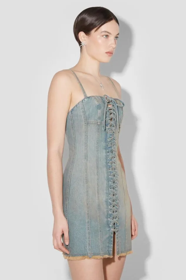 Women Dresses MISBHV Sunset Wash Lara Laced Denim Mini Dress Blue