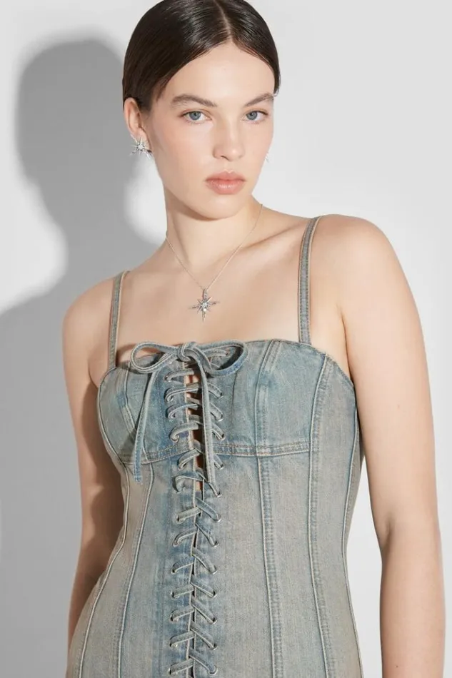 Women Dresses MISBHV Sunset Wash Lara Laced Denim Mini Dress Blue